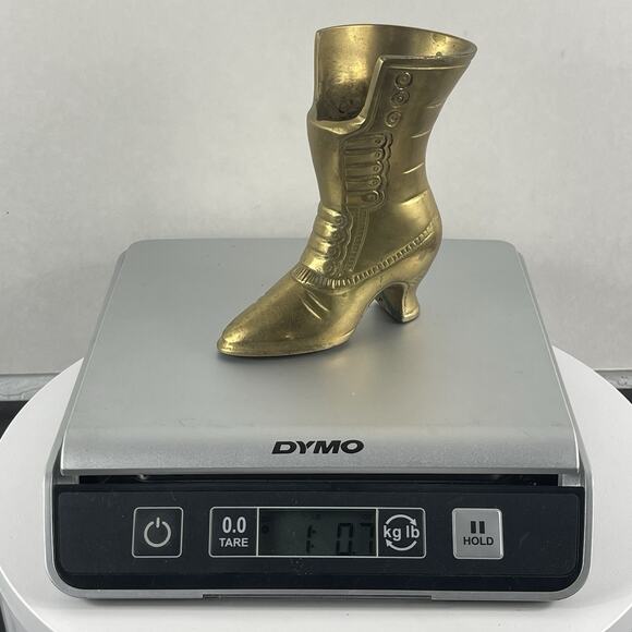 Vtg Brass Ladys Victorian Lace Up Boot Shoe Vase Home Decor 5” - Picture 9 of 9